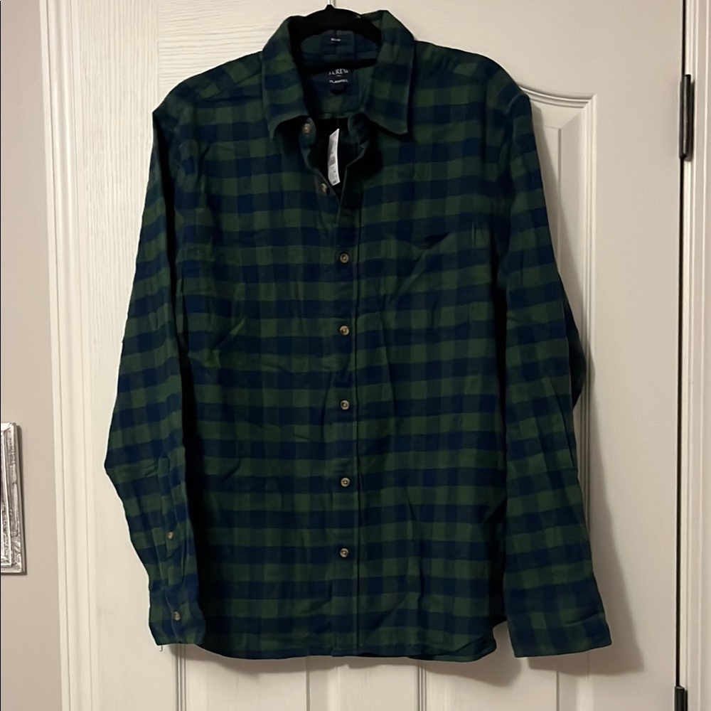 J. Crew Men’s Green and Blue Casual Flannel Shirt